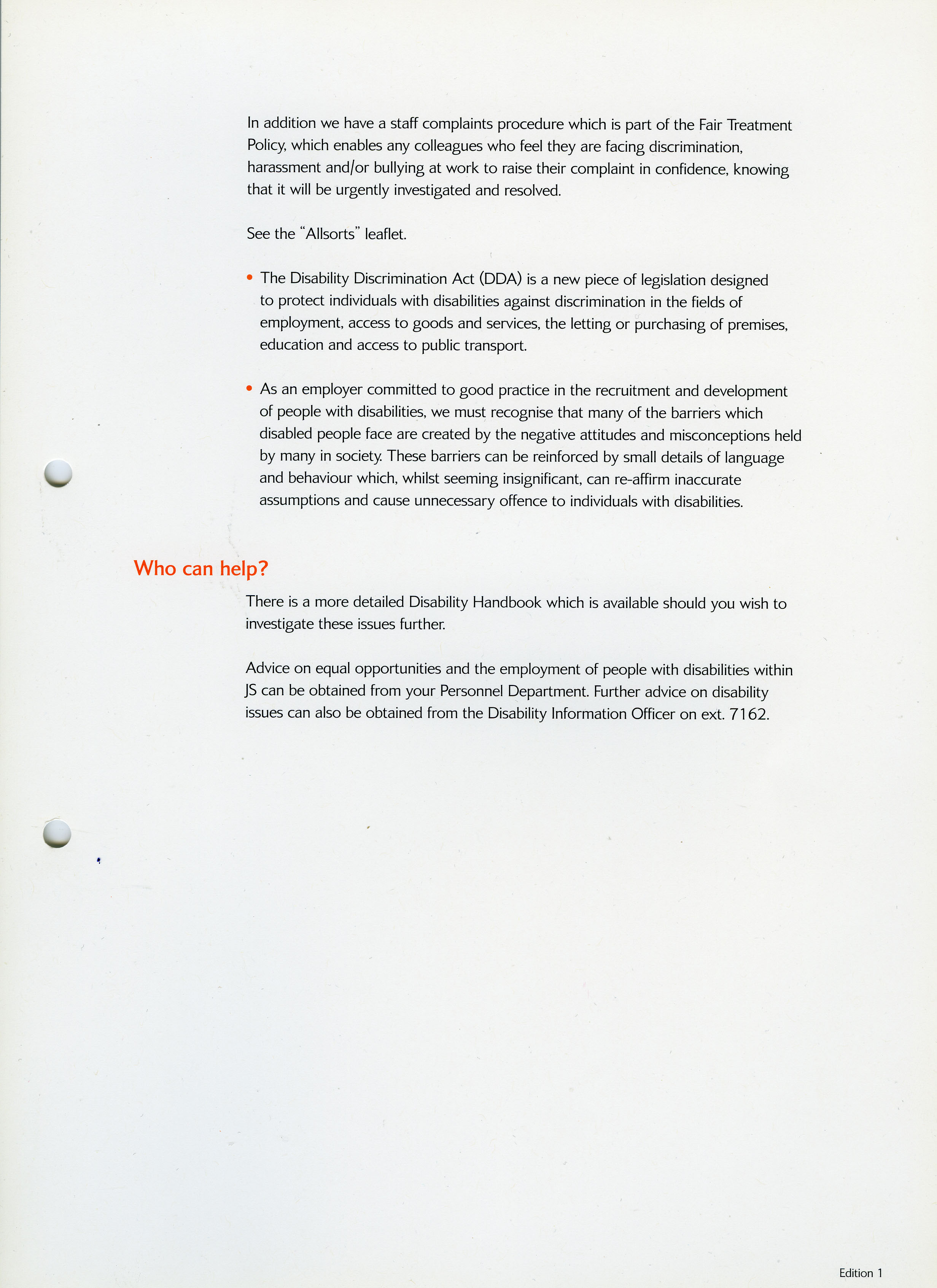 "Induction" Sainsbury's Supermarkets induction file SA/EMP/1/11/2