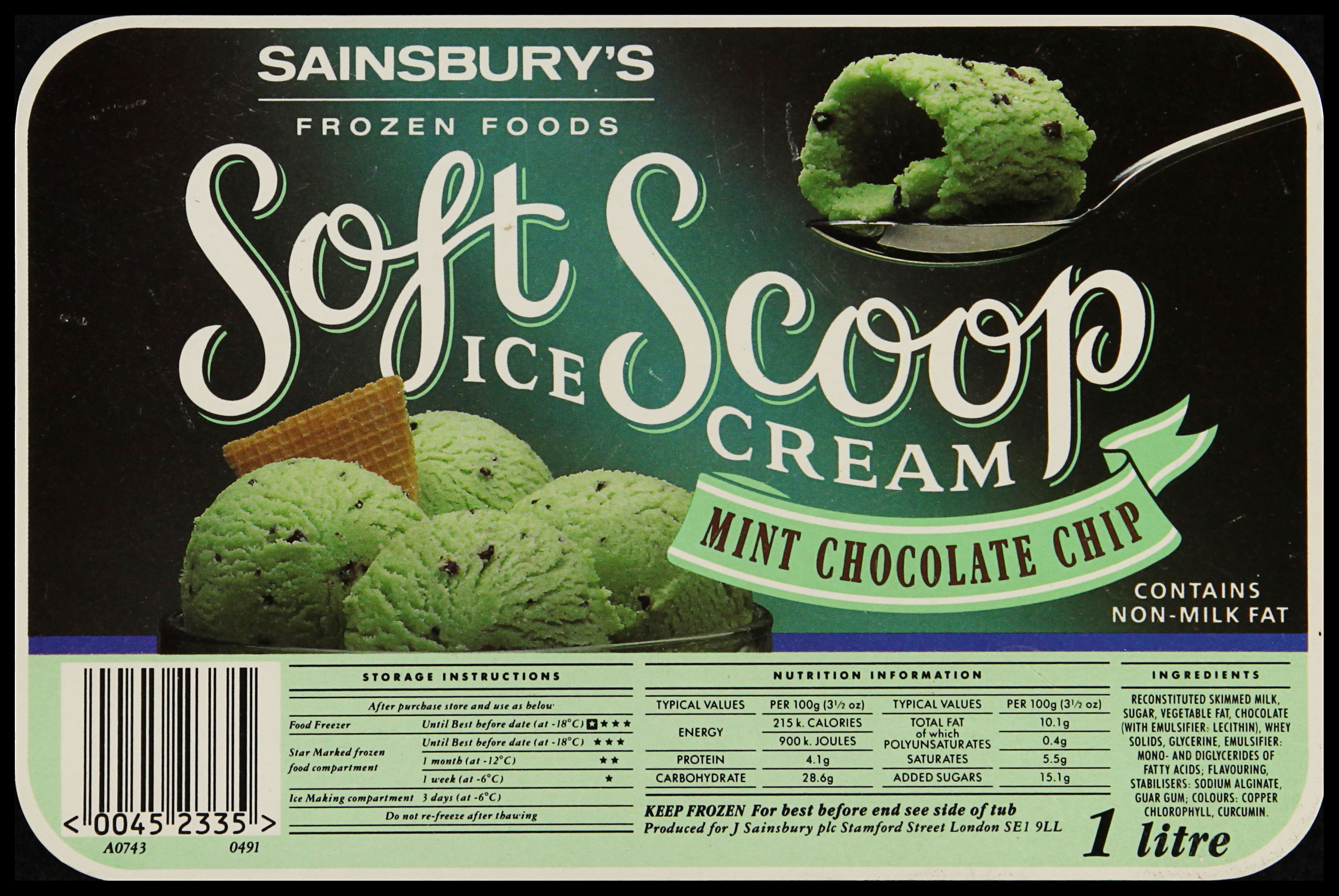 Sainsbury's Soft Scoop Ice Cream mint chocolate chip packaging SA