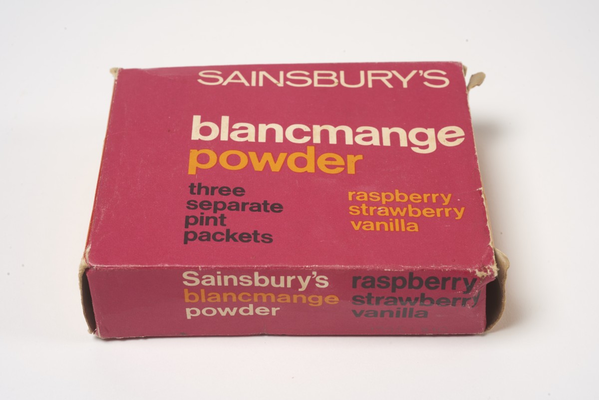 Sainsbury's Blancmange Powder Raspberry Strawberry Vanilla box SA/PKC