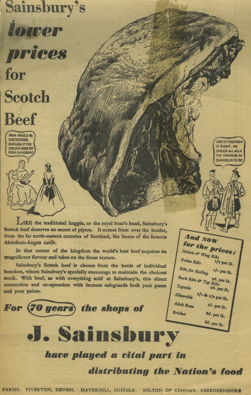 SA/MARK/ADV/1/1/1/1/1/19/11 - "Sainsbury's lower prices for Scotch Beef" advertisement