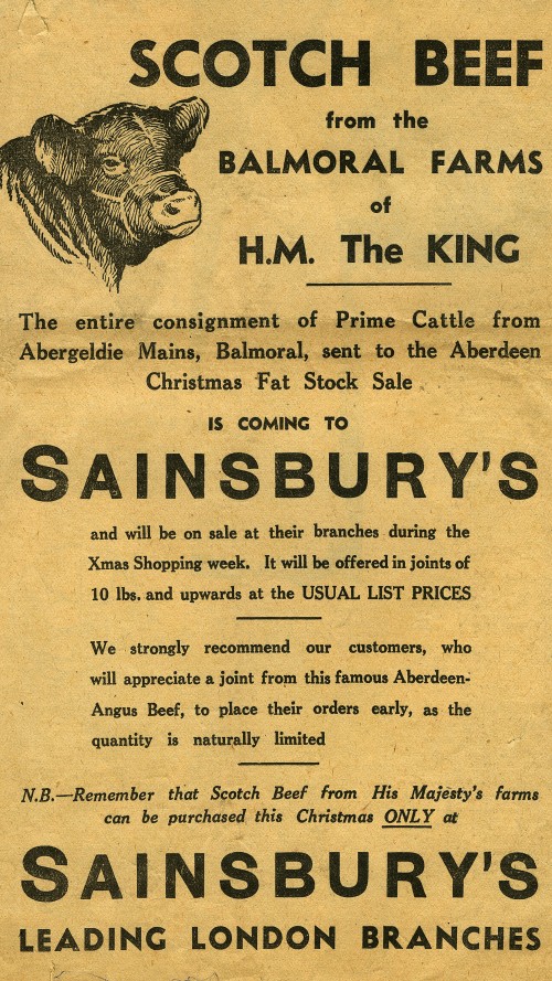 SA/MARK/ADV/1/1/1/1/1/19/9 - "Scotch Beef from the Balmoral Farms of H.M. The King" advertisement