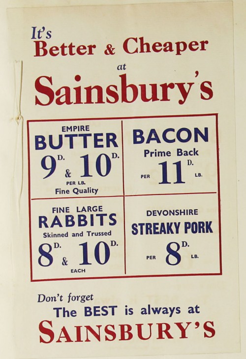 SA/MARK/ADV/1/1/1/1/1/9/114 - 'It's Better and Cheaper at Sainsbury's' advert, 1933