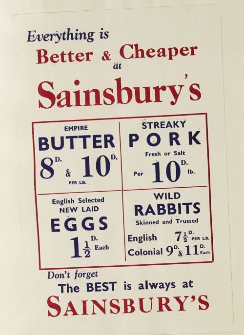 SA/MARK/ADV/1/1/1/1/1/9/132 - 'Everything is Better & Cheaper at Sainsbury's' advert, c. 1930s