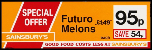 SA/MARK/ADV/2/1/16/168 - "Special Offer: Futuro Melons" barker card (shelf edge label)