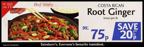 SA/MARK/ADV/2/1/16/192 - "Costa Rican Root Ginger" barker card (shelf edge label)