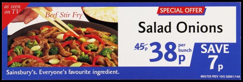 SA/MARK/ADV/2/1/16/196 - "Salad Onions" barker card (shelf edge label)