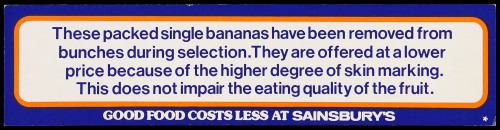 SA/MARK/ADV/2/1/16/51 - "These packed single bananas have been removed&hellip;" barker card (shelf edge label)