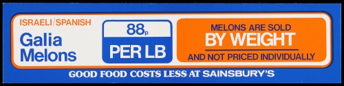 SA/MARK/ADV/2/1/16/61 - "Israeli/Spanish Galia Melons" barker card (shelf edge label)