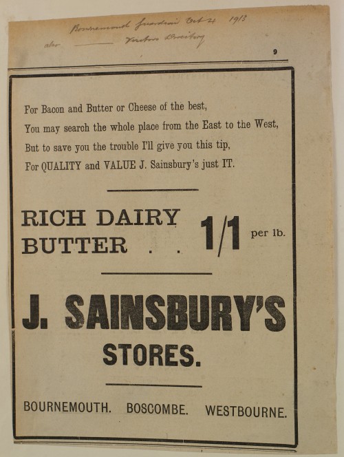 SA/MARK/ADV/1/1/1/1/1/6/1/162 - Newspaper advert for Butter, Bacon and Cheese