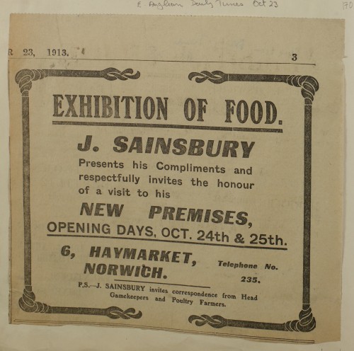 SA/MARK/ADV/1/1/1/1/1/6/1/171 - 'Exhibition of Food' Newspaper advert from The East Anglian Daily Times, 1913