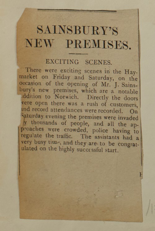 SA/MARK/ADV/1/1/1/1/1/6/1/175 - Small Newspaper news item reporting on stores New Premises Opening from Eastern Weekly Press, 1913