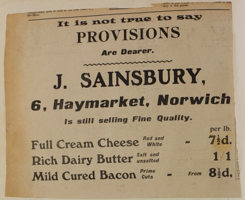 SA/MARK/ADV/1/1/1/1/1/6/1/182 - Newspaper advert for Cheese, Butter and Bacon, [1913]