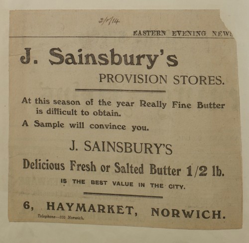 SA/MARK/ADV/1/1/1/1/1/6/1/187 - Newspaper advert for Fresh of Salted Butter from The Eastern Evening News, 1914