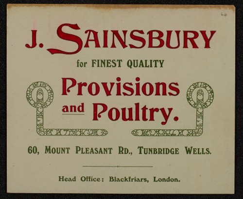 SA/MARK/ADV/1/1/1/1/1/6/1/61 - Postcard advert for provisions and Poultry, displayed in a hotel for a year, 1910