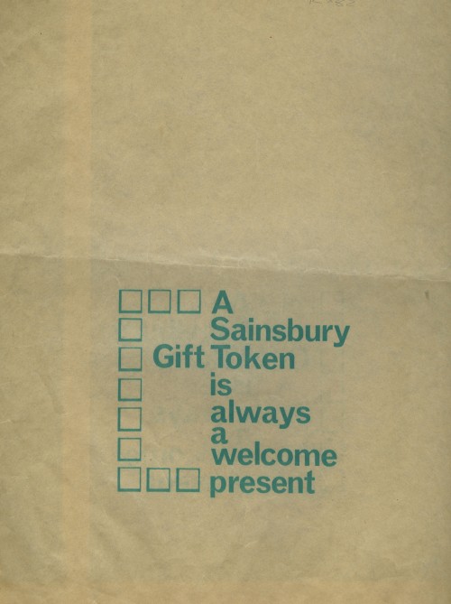 SA/PKC/PAC/2/1/6/1 - "A Sainsbury Gift Token is always a Welcome Present" paper bag