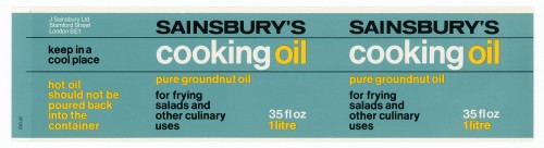 SA/PKC/PRO/1/14/2/2/4/2 - Sainsbury's Cooking Oil 35 fl oz 1 litre label, 1973