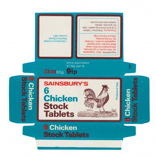 SA/PKC/PRO/1/14/2/2/43/3 - Sainsbury's 6 Chicken Stock Tablets packet 9½p, 1973