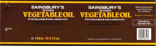 SA/PKC/PRO/1/14/2/2/5/2 - Sainsbury's Blended Vegetable Oil 1 litre 35.2 fl oz label, c. 1983