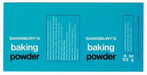SA/PKC/PRO/1/14/2/2/67/1 - Sainsbury's Baking Powder 4 oz 113 g tin label, 1977