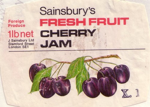 SA/PKC/PRO/1/14/2/4/70/1 - Sainsbury's Fresh Fruit Cherry Jam 1lb label, 1960s-1970s