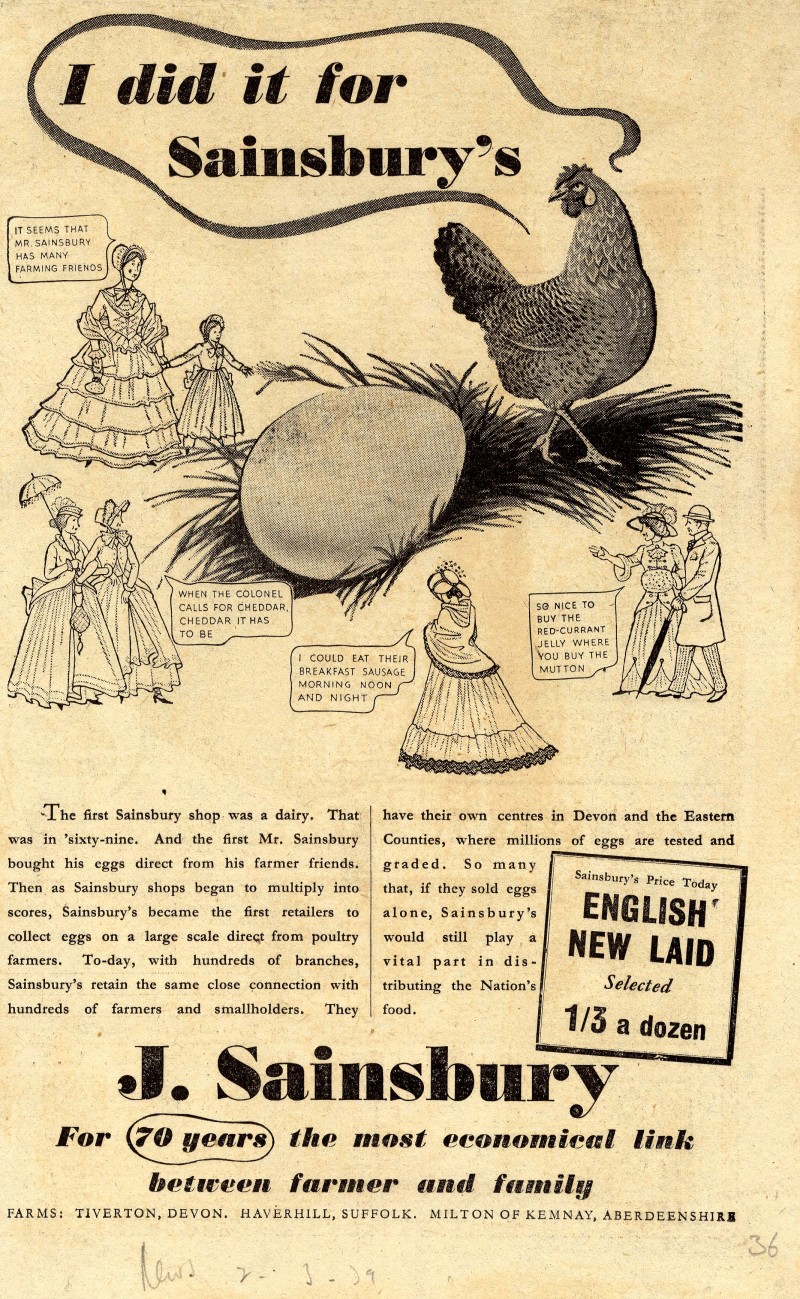 SA/MARK/ADV/1/1/1/1/1/6/20/2 - 'I did it for Sainsbury's' egg advert, 1939
