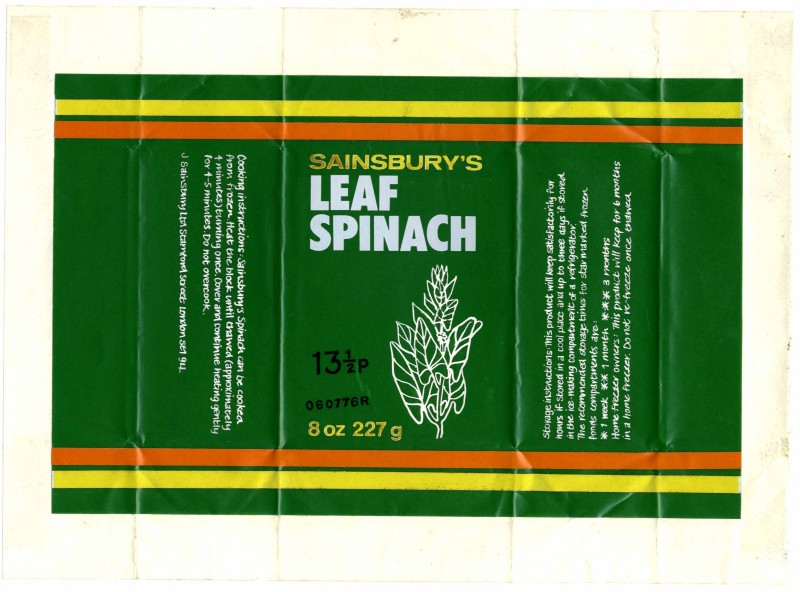 SA/PKC/PRO/1/10/1/40 - Sainsbury's Leaf spinach packaging design