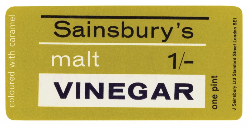 SA/PKC/PRO/1/14/2/1/1/1 - Sainsbury's Malt Vinegar one pint label, 1967