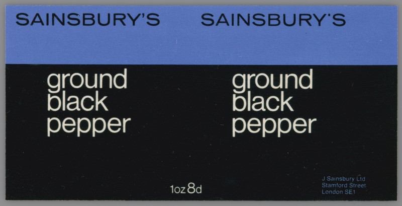 SA/PKC/PRO/1/14/2/1/3/1 - Sainsbury's Ground Black Pepper 1oz label, 1960s