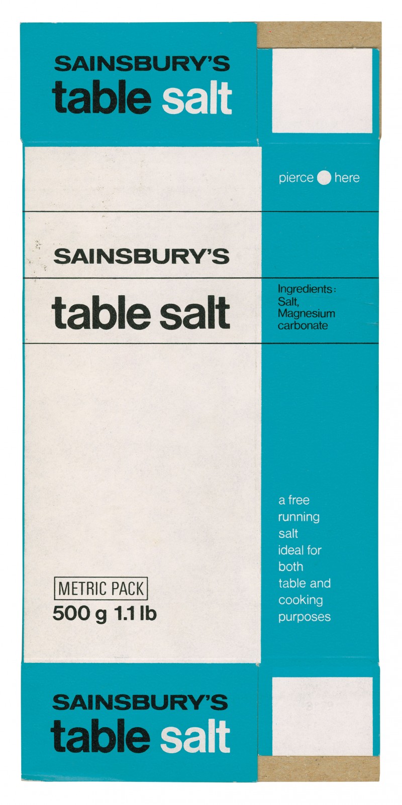 SA/PKC/PRO/1/14/2/1/4/1 - Sainsbury's Table Salt 500g 1.1lb packet, c. 1978