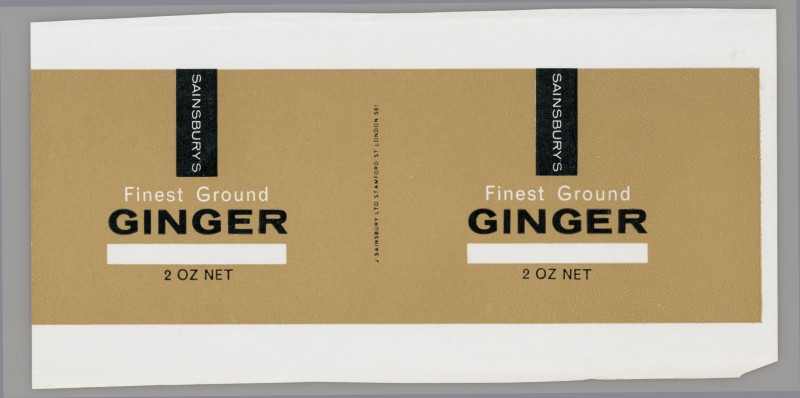 SA/PKC/PRO/1/14/2/2/24/1 - Sainsbury's Finest Ground Ginger 2 oz label, 1965