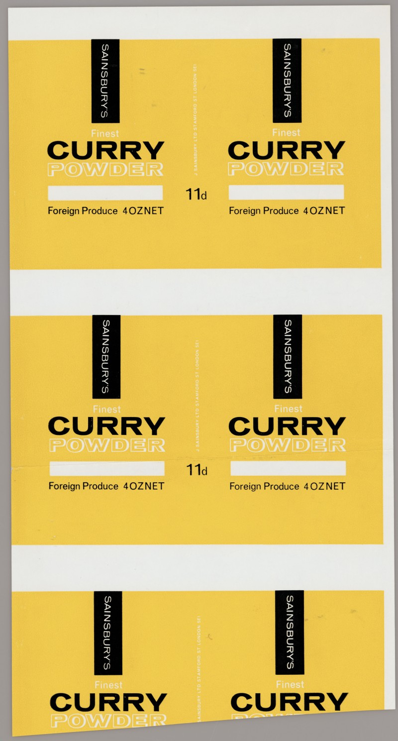 SA/PKC/PRO/1/14/2/2/46/1 - Sainsbury's Finest Curry Powder 4oz proof of label, 1967