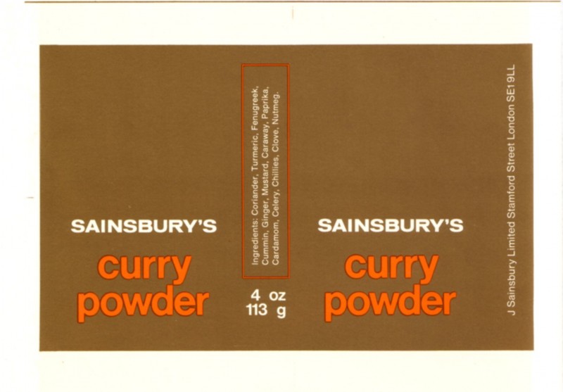 SA/PKC/PRO/1/14/2/2/47/1 - Sainsbury's Curry Powder 4oz 113g page of label proofs, 1970s