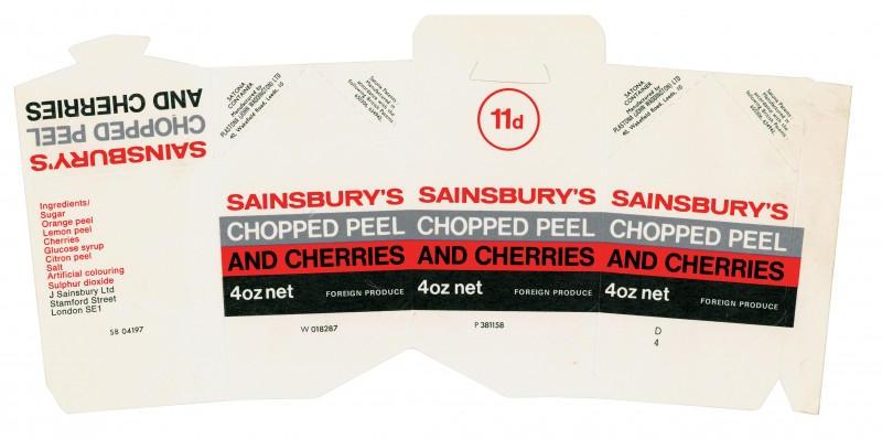 SA/PKC/PRO/1/14/2/2/59/1 - Sainsbury's Chopped Peel and Cherries 4oz packet (11d), c. 1967