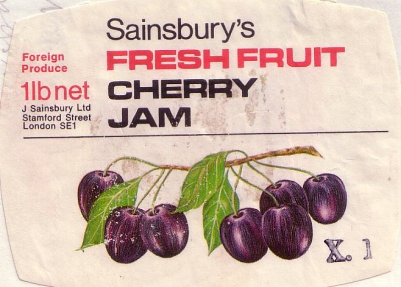 SA/PKC/PRO/1/14/2/4/70/1 - Sainsbury's Fresh Fruit Cherry Jam 1lb label, 1960s-1970s