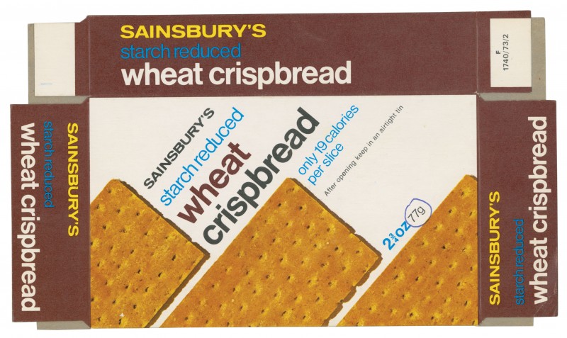 SA/PKC/PRO/1/2/2/2/12/1 - Sainsbury's Starch Reduced Wheat Crispbread packet, 1970s
