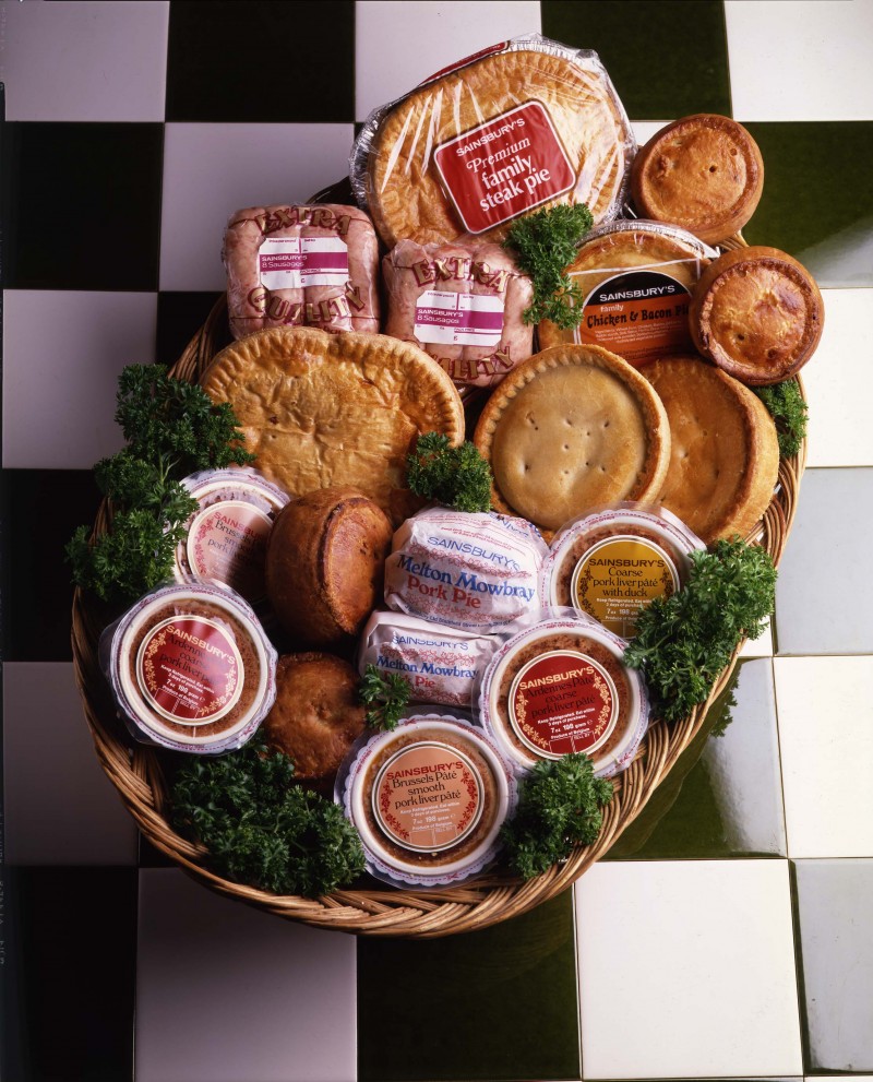 SA/PKC/PRO/1/5/4/1/1 - Photograph (transparency) of 1990s meat products (pies, pate, sausages)