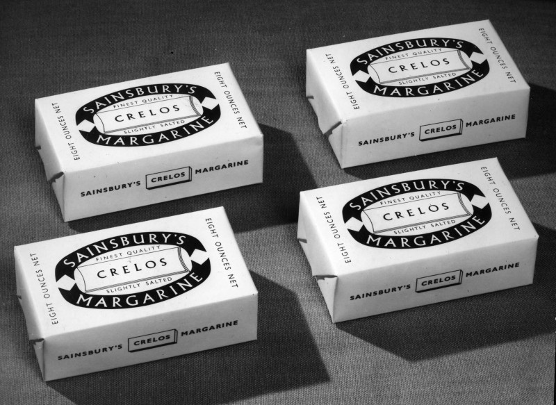 SA/PKC/PRO/1/6/4/a1/2 - Photograph of Sainsbury's Crelos Margarine packaging introduced 1954 by Leonard Beaumont