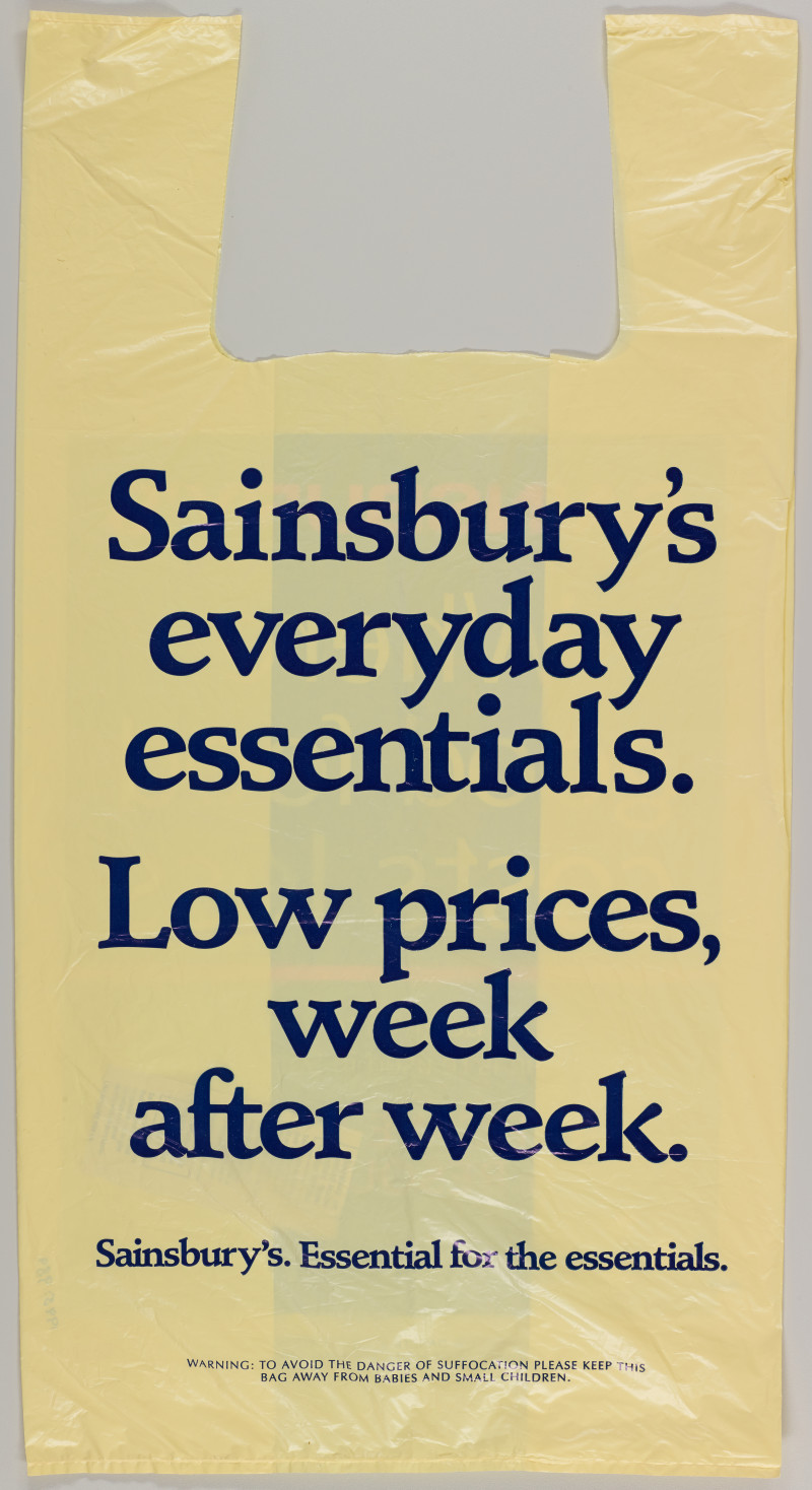 "Sainsbury's, Where good food costs less" recycled plastic carrier bag with "Sainsbury's