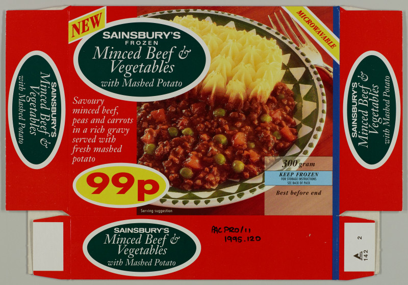 Sainsbury's Frozen Minced Beef & Vegetables with Mashed Potato packaging SA/PKC/PRO/1/10/2/3