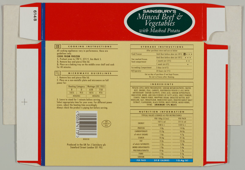 Sainsbury's Frozen Minced Beef & Vegetables with Mashed Potato packaging SA/PKC/PRO/1/10/2/3