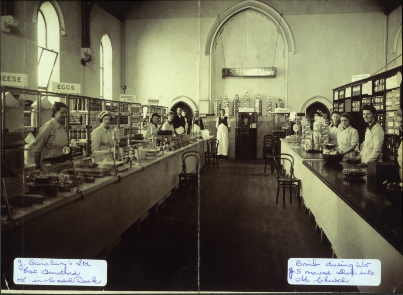 SA/WAR/2/2/2 - Photograph of interior of East Grinstead shop in church with staff, Second World War